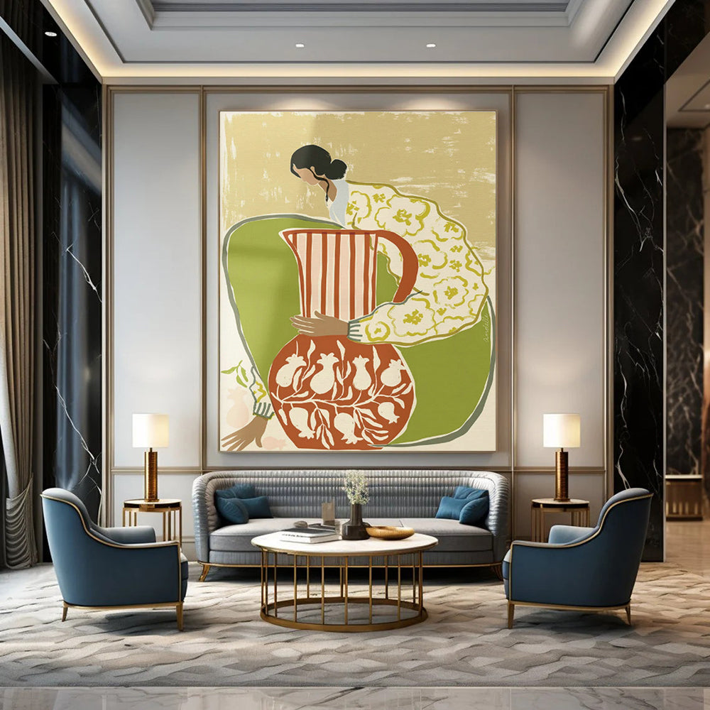 Woman with Pitcher Art for Boho Kitchen & Home Dining Room DLZ1152