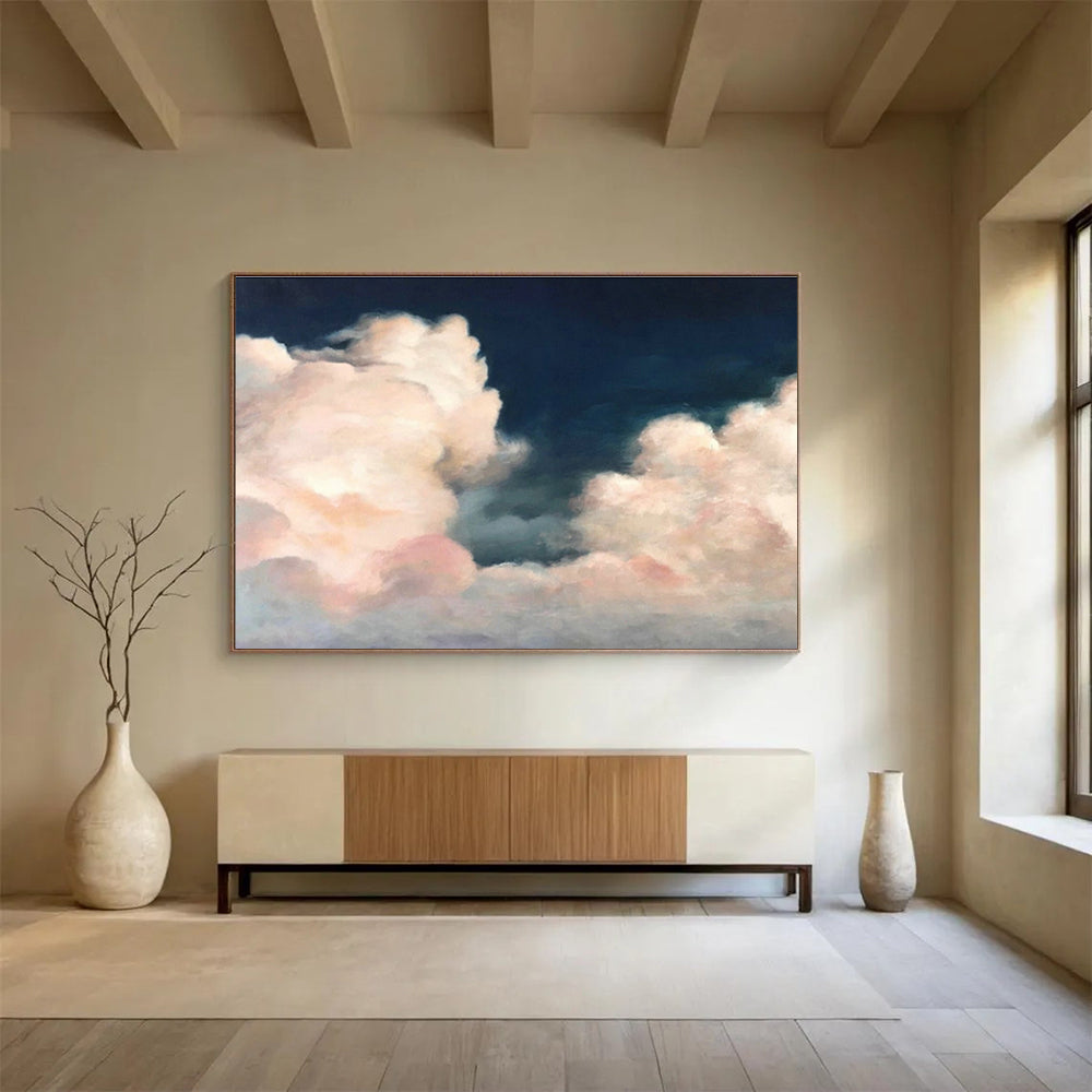 Pink Cloud Oil Painting for Romantic Rooftop Café Decor DLZ2569