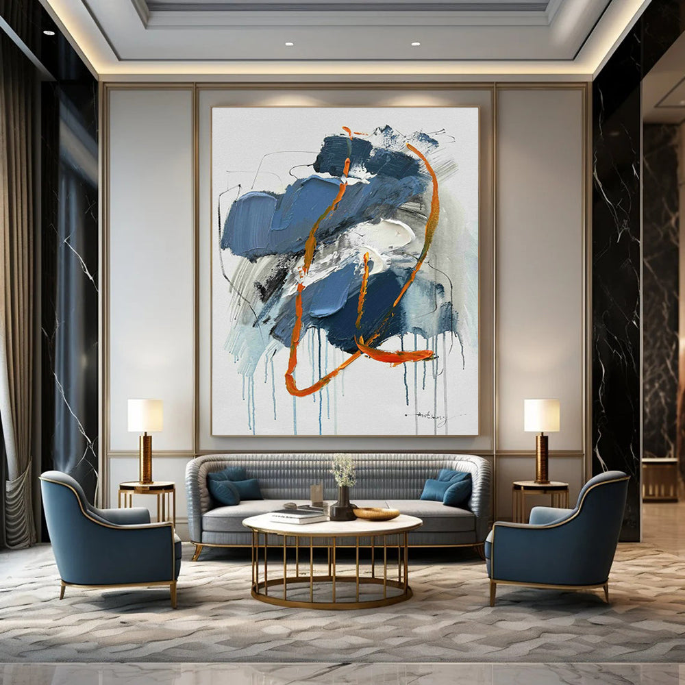 Blue - Orange Drip Abstract Art for Creative Studio & Trendy Rooftop Bar DLZ0818