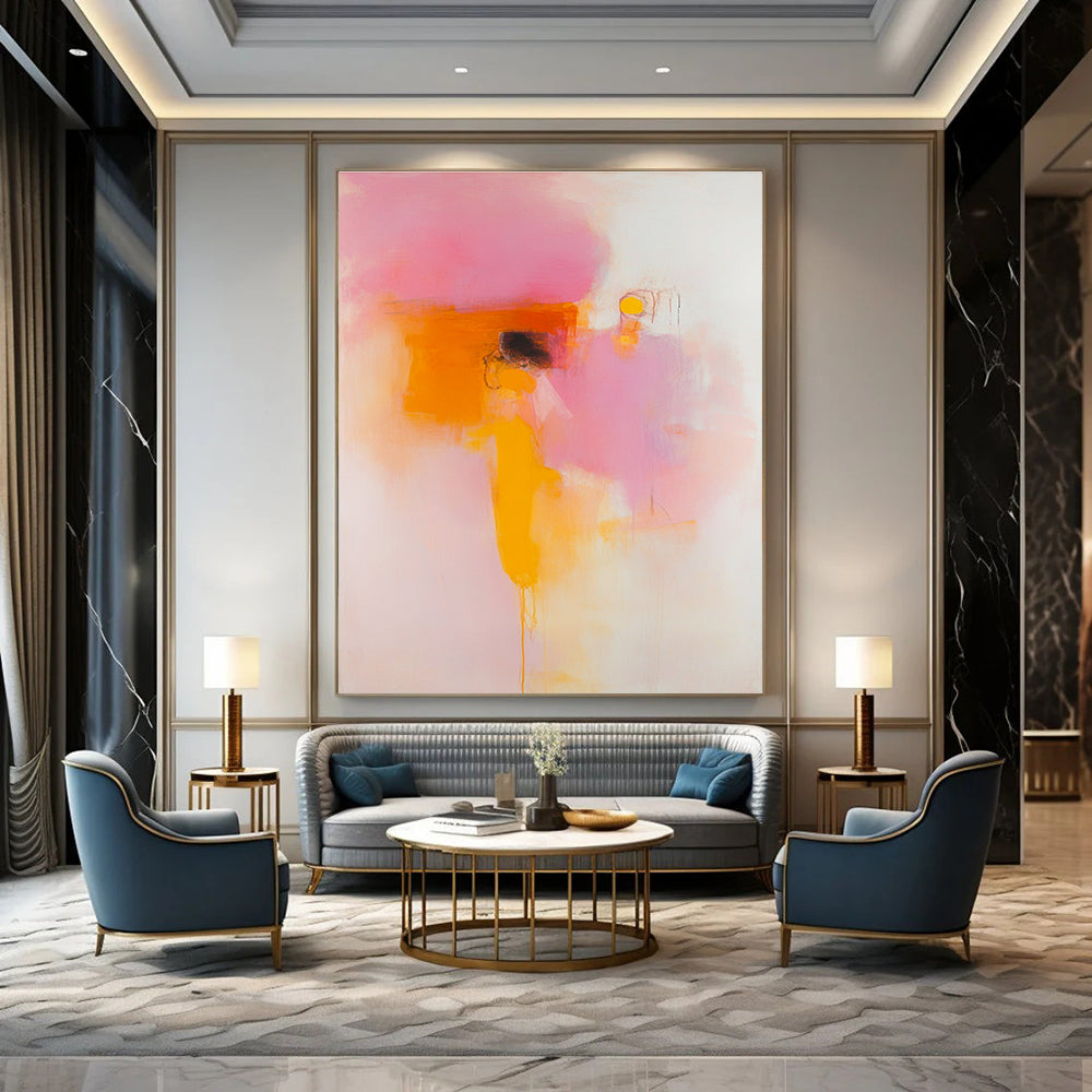 Soft Pink and Orange Abstract Art for Romantic Rooftop Bar & Whimsical Home Balcony STSC1409