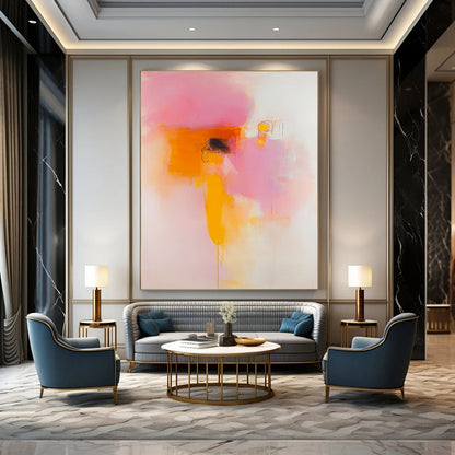 Soft Pink and Orange Abstract Art for Romantic Rooftop Bar & Whimsical Home Balcony STSC1409
