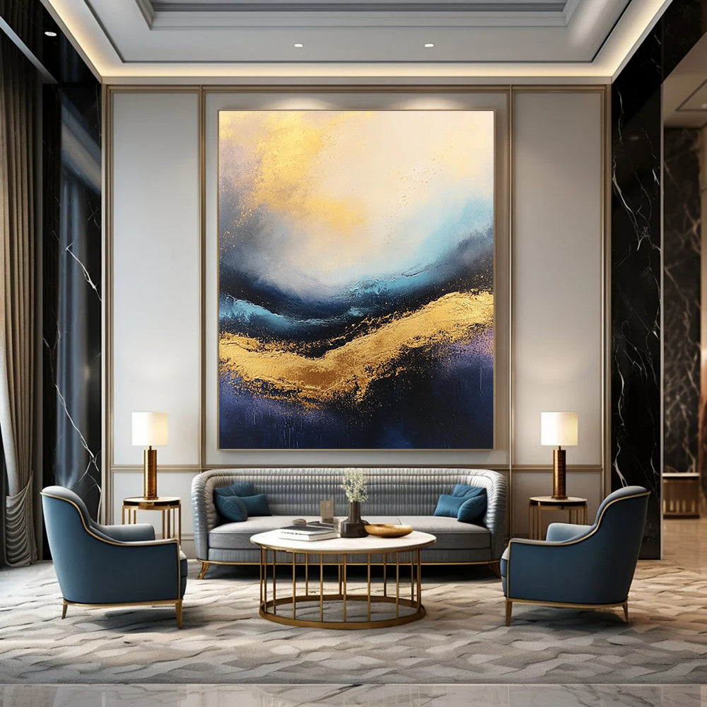 Gold and Blue Abstract Wave for Luxury Yacht Club & Opulent Living Room STSC333