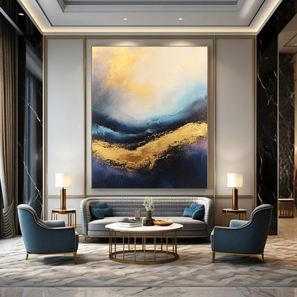 Gold and Blue Abstract Wave for Luxury Yacht Club & Opulent Living Room STSC333