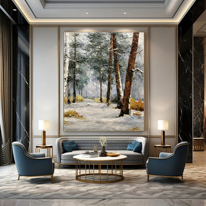 Snowy Forest Oil Painting for Chalet Bedroom & Winter Lodge Lounge DLZ1281