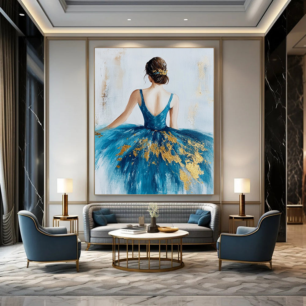 Ballerina in Blue and Gold for Dance Studio Waiting Area & Elegant Home Bedroom STSC155