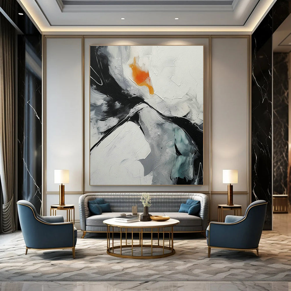 Black - White - Orange Abstract for Urban Loft Apartment & Modern Art Bar DLZ0895