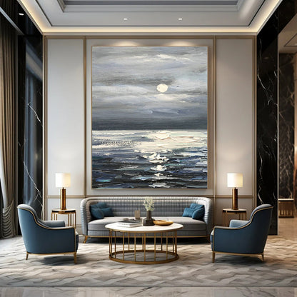Moonlit Sea Oil Painting for Beachfront Bedroom & Nautical - Themed Lounge DLZ1300