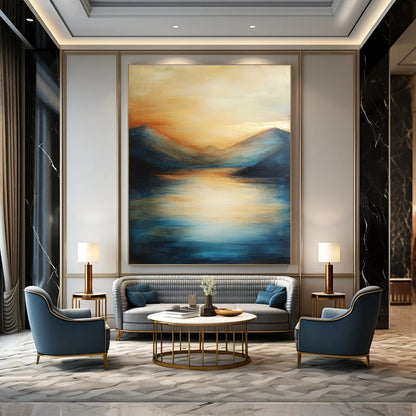 Sunset Mountain Reflection Art for Lakeside Home & Hotel Dining Area STSC092