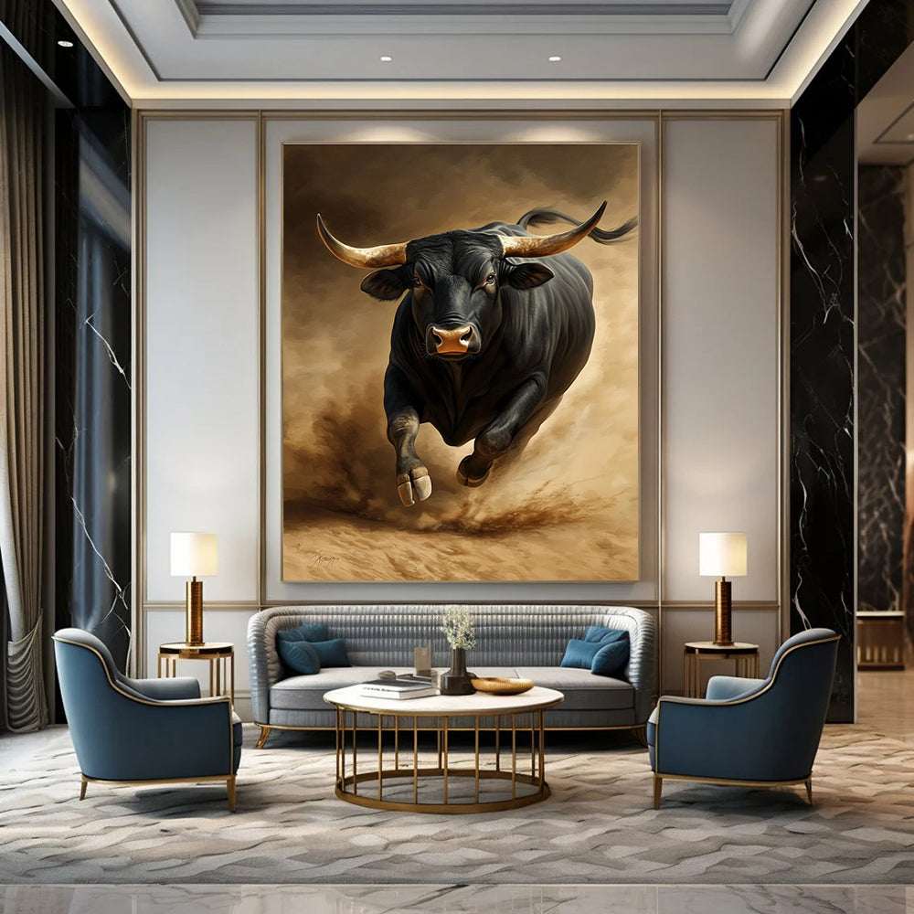Galloping Black Bull for Equestrian - Themed Ranch Lodge & Adventure - Inspired Home Gym STSC914