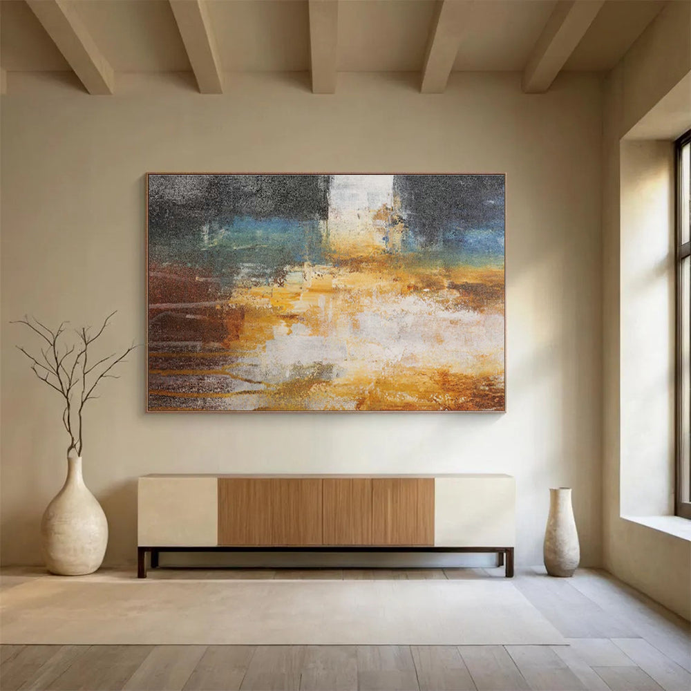 Cheerful Yellow and Blue Abstract Art for a Cheerful Bedroom DLZ2396