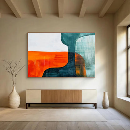 Orange - Blue Geometric Abstract Art for Modern Café Wall Decor DLZ2649
