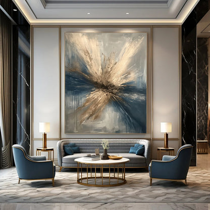Explosive Blue and Gold Abstract for Luxury Hotel Lobby & Upscale Dining Area STSC644