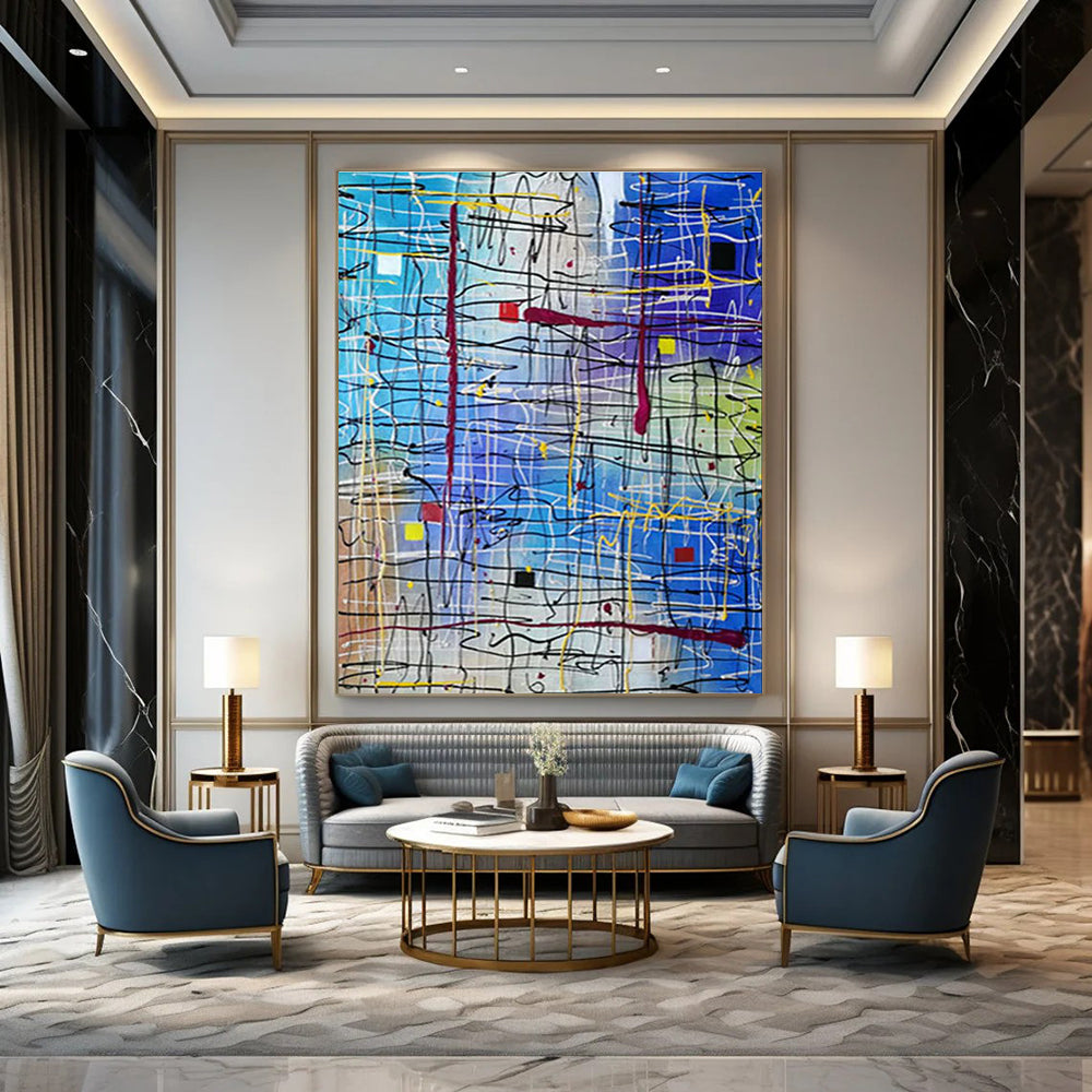 Colorful Lines on Blue Art for Design Studio & Fashion Showroom DLZ2283