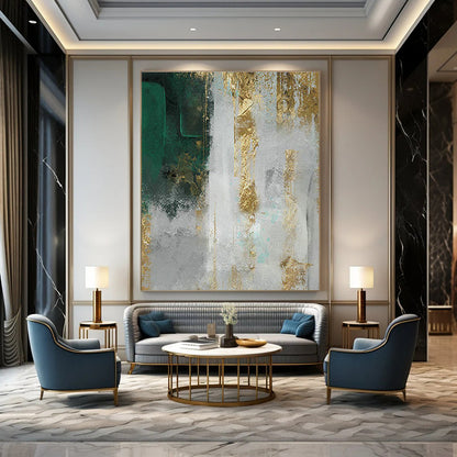 Green and Gold Abstract Art for Opulent Hotel Suite & Nature - Loving Art Collector’s Home DLZ2218