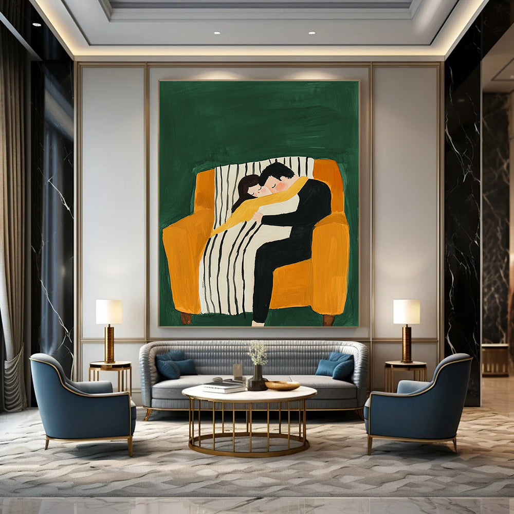 Couple Sleeping on Sofa Art for Cozy Home Living Room & Relationship Counseling Office STSC1054