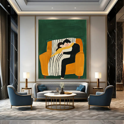 Couple Sleeping on Sofa Art for Cozy Home Living Room & Relationship Counseling Office STSC1054