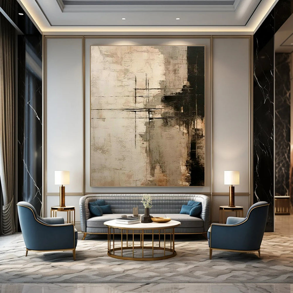 Brown - White Geometric Line Art for Office & Living Room DLZ0419