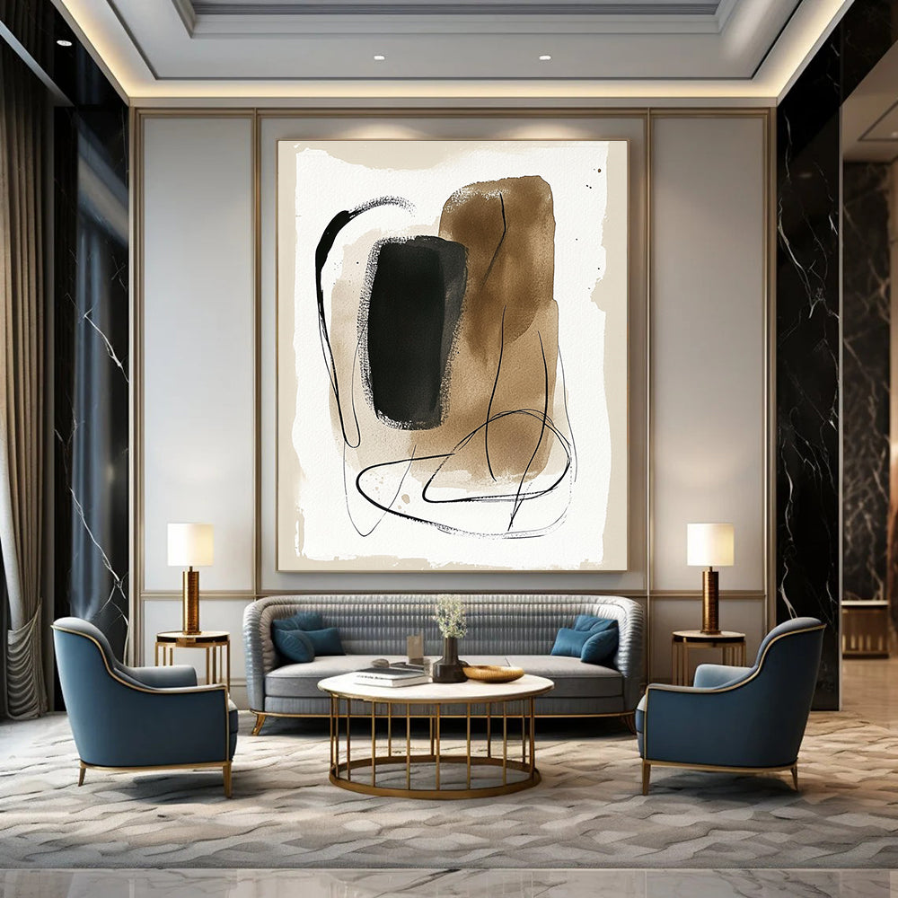 Earthy Ink Shapes Organic Abstract Art for Scandinavian - Style Living Room & Creative Home Studio STSC1463