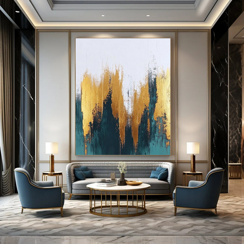 Luxe Gold - Teal Abstract Art for Dining Room & Boutique STSC062