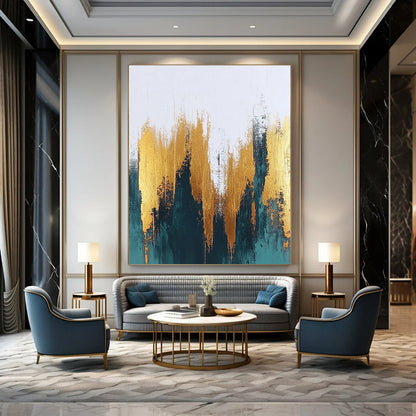 Luxe Gold - Teal Abstract Art for Dining Room & Boutique STSC062