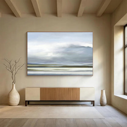 Grey - Blue Lakeside Painting for Serene Living Room DLZ2744