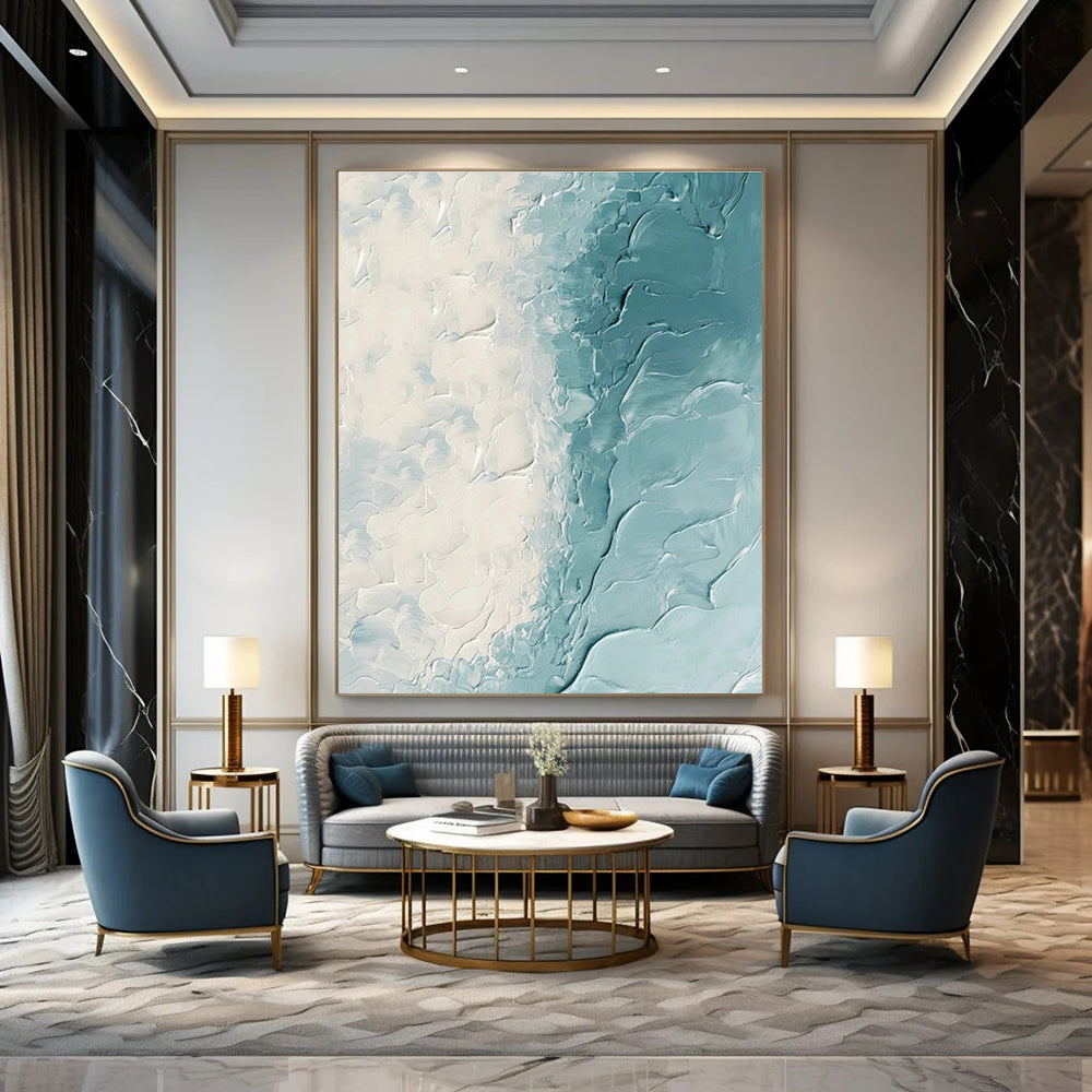 White - Blue Textured Abstract Art for Beachfront Café & Yoga Studio DLZ1257