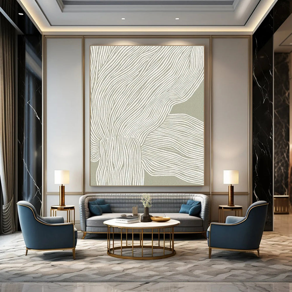 Gray - White Line Abstract Art for Minimalist Home & Contemporary Office DLZ1126