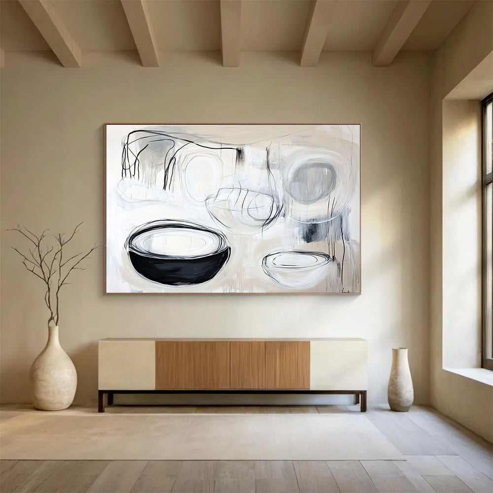 Black and White Abstract Bowls Art for Modern Kitchen & Art Studio SC389