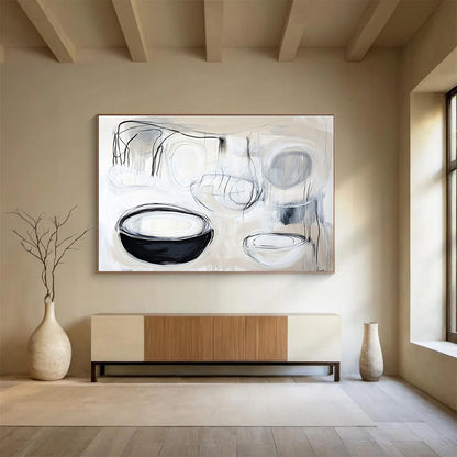 Black and White Abstract Bowls Art for Modern Kitchen & Art Studio SC389