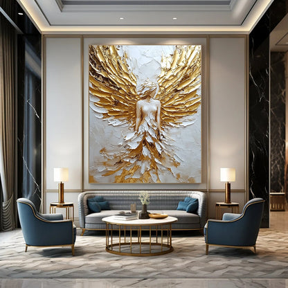Textured Golden Angel Figure Art for Luxury Bedroom & Spiritual Wellness Center STSC142