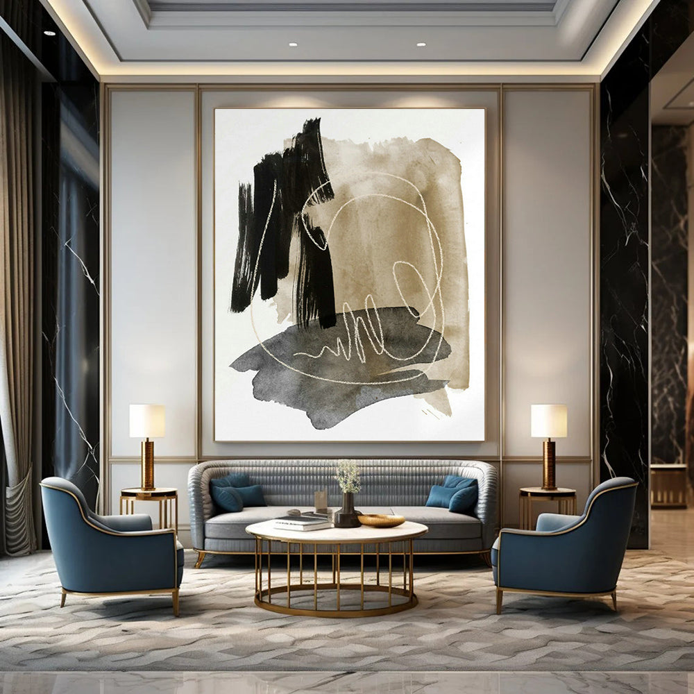 Brown - Grey Line Abstract Art for Living Room & Study DLZ0518