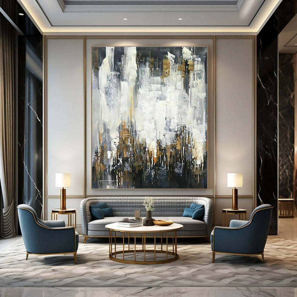 Gold - Grey - White Abstract Art for Living Room & Office DLZ0477