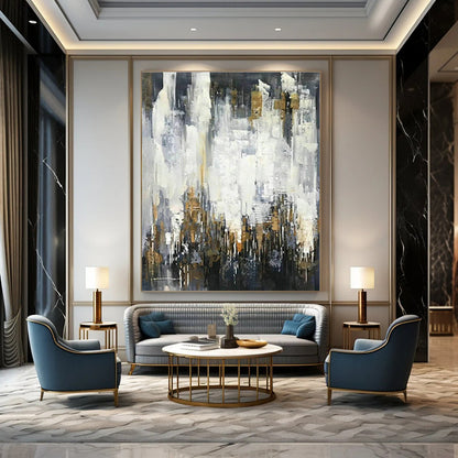Gold - Grey - White Abstract Art for Living Room & Office DLZ0477