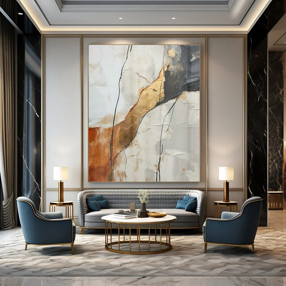 Gold - Brown Line Abstract Art for Luxury Home Library & Art - Lovers’ Lounge DLZ1945