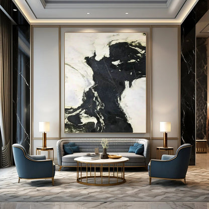 Minimalist Black and White Ink Abstract Art for Zen - Inspired Home Office & Contemporary Art Studio DLZ1612