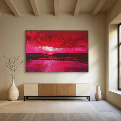 Pink and Red Seascape Art for Coastal Home Living Room & Artistic Beach Bar SC273