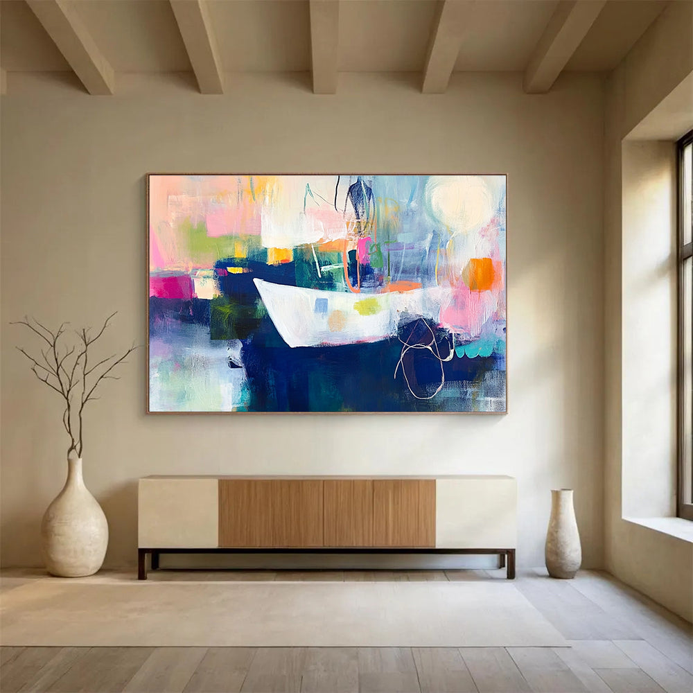 Abstract Boat Scene Art for Nautical - Themed Restaurant & Coastal Home SC306