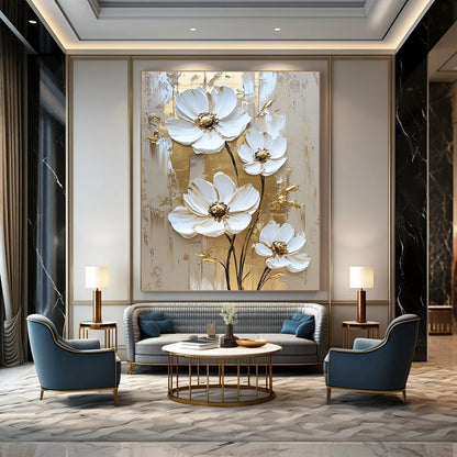 Gold - Accented White Flowers for Opulent Bedroom & Luxury Hotel Suite STSC510