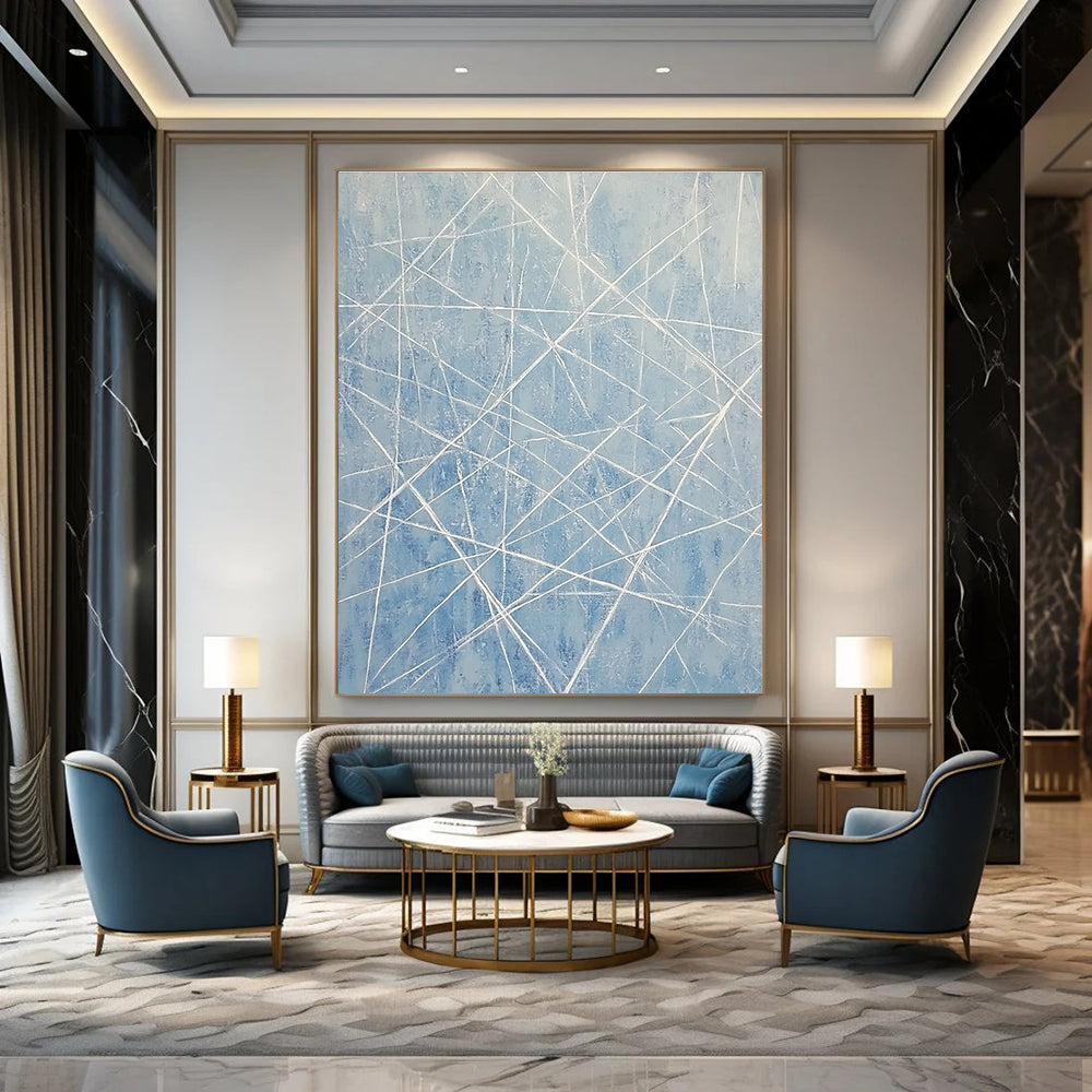 Blue and White Linear Abstract for Serene Home Office & Modern Art Space STSC316