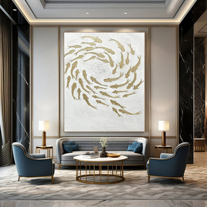 Golden Fish Swirl Art for Feng Shui - themed Home & Luxury Restaurant DLZ2244