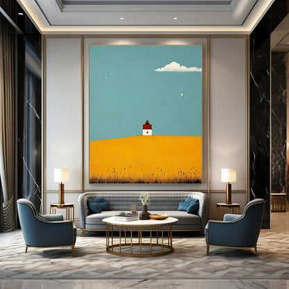 Lighthouse on Yellow Hill Art for Nautical Home Entryway & Coastal Community Center STSC1039