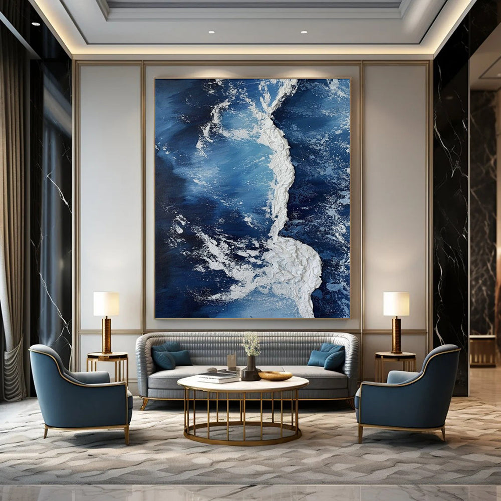 Textured Ocean Art for Nautical Home Living Room & Marine Conservation Office DLZ1514