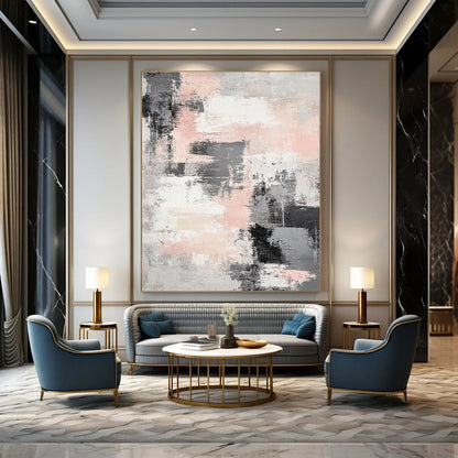 Pink - Gray Abstract Brushstrokes Art for Boutique Hotel Room & Feminine - Themed Lounge STSC133