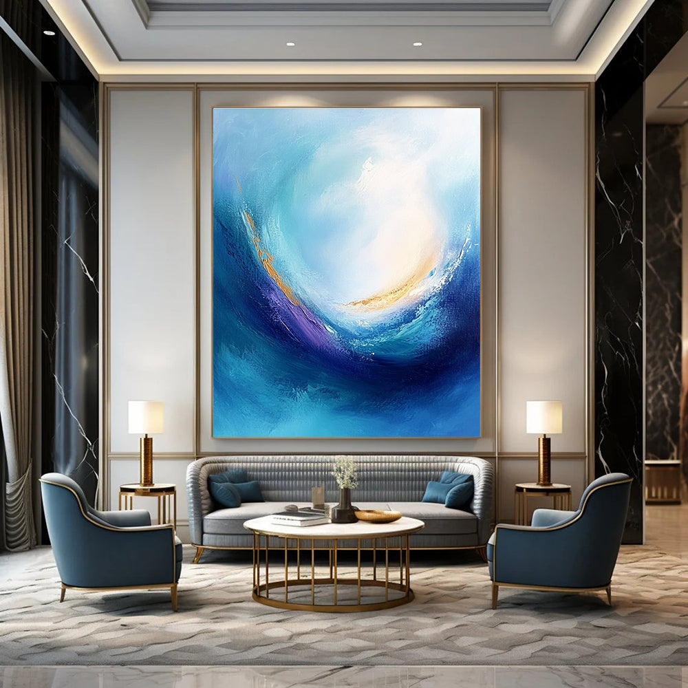 Elegant Blue - Gold Swirl Art for Dining Room & Hotel Lobby STSC042