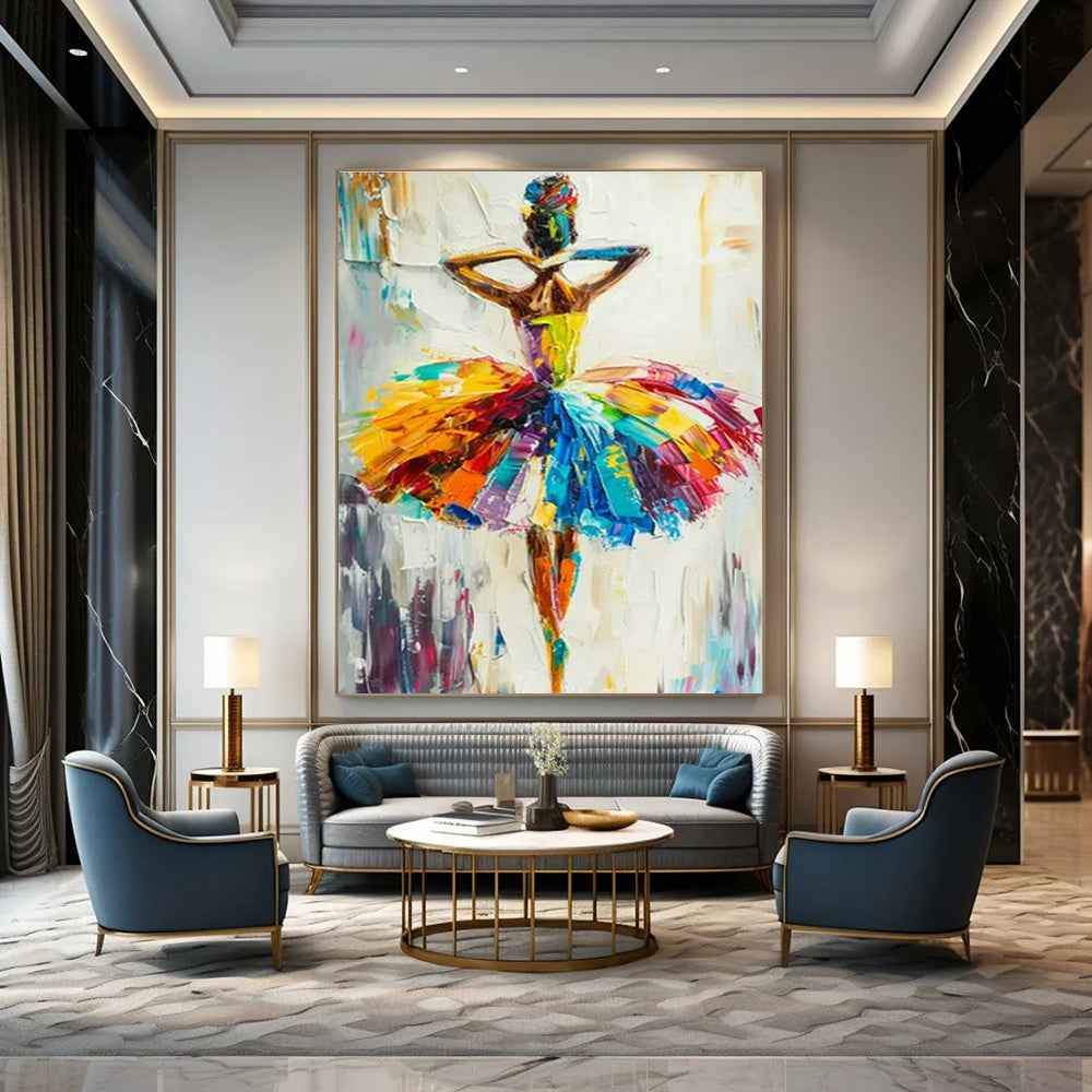 Colorful Ballerina Impasto Art for Dance Studio & Bohemian Bedroom DLZ1461