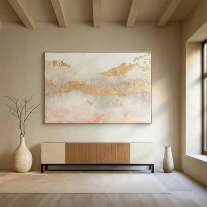 Gold - Pink - Grey Tone Abstract Art for Elegant Bedroom DLZ2824