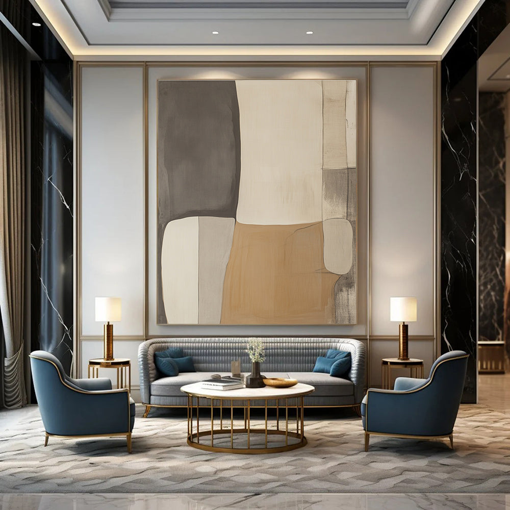 Neutral Block Abstract for Minimalist Dining Room & Calming Meditation Space STSC478
