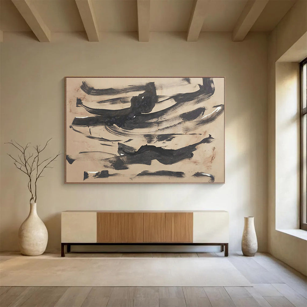 Bold Ink Wash Abstract Art for Traditional Asian Tea Houses DLZ3119