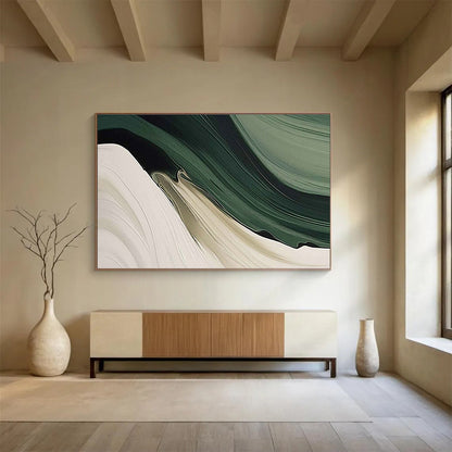 Green - White Flowing Abstract Art for Eco - Friendly Café Lounge Areas DLZ3137
