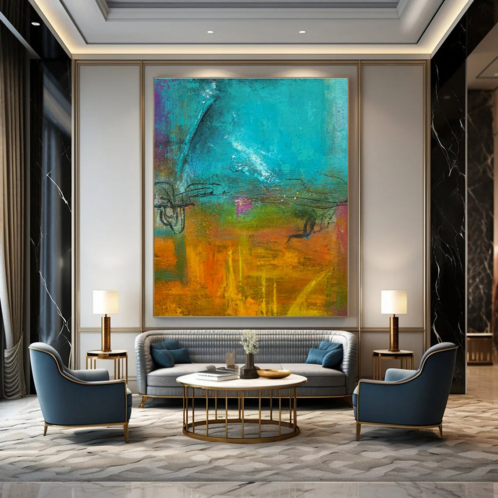 Blue - Orange Abstract Art for Modern Studio Waiting Rooms DLZ0059